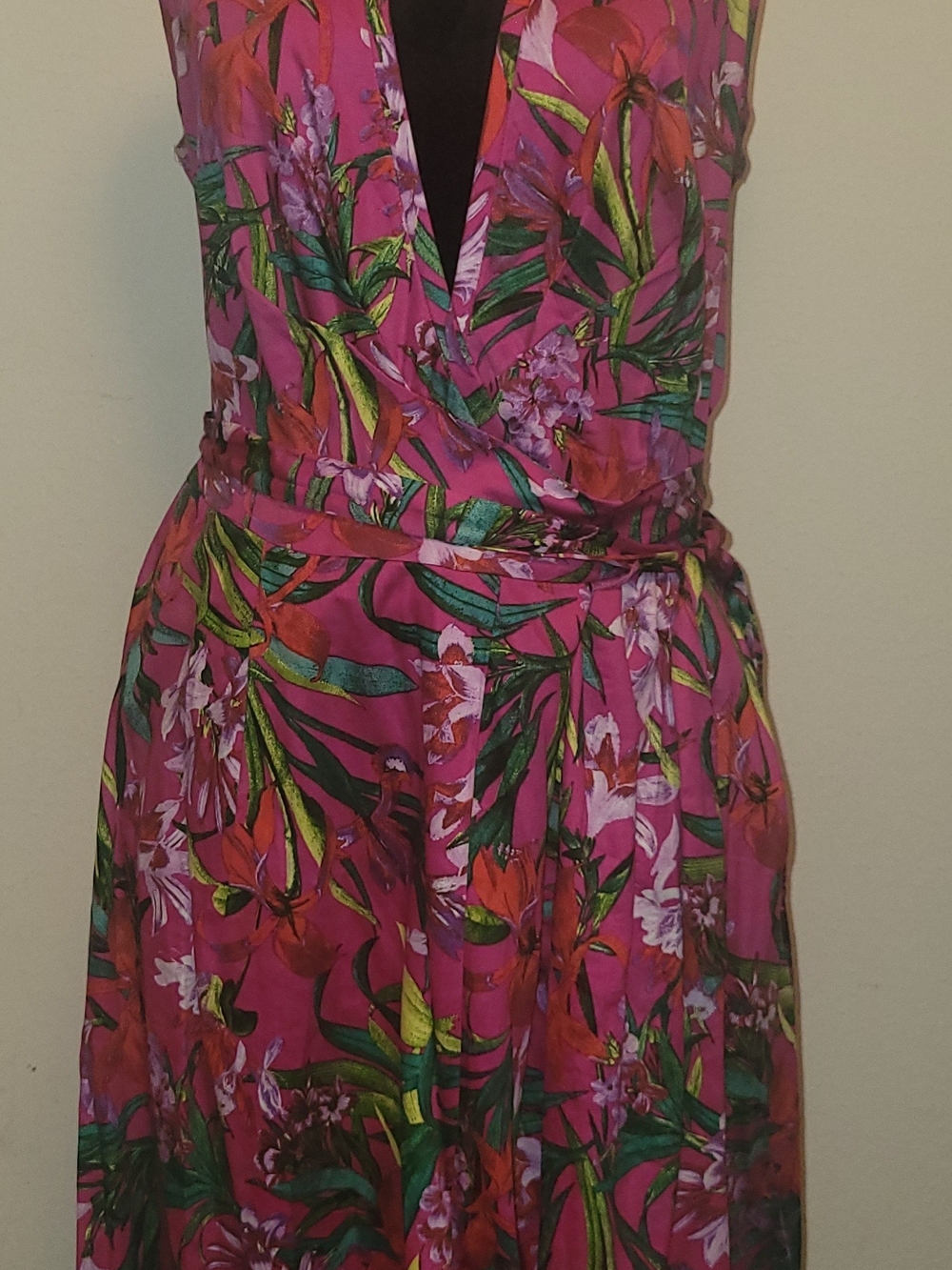 SD Collection Fuchsia One-Shoulder Tropical Print Dress